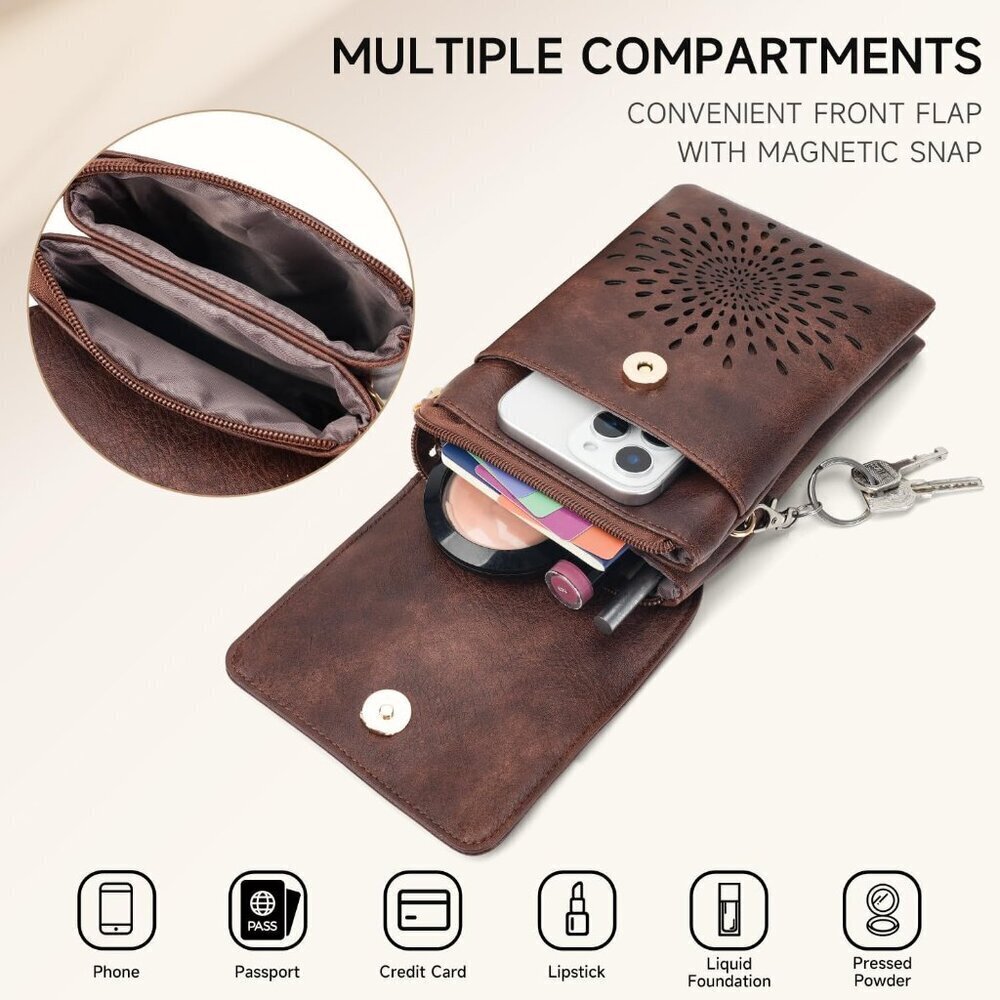 Small Leather Crossbody Bag Women Phone Wallet Purse with Adjustable Strap - Picture 3 of 6